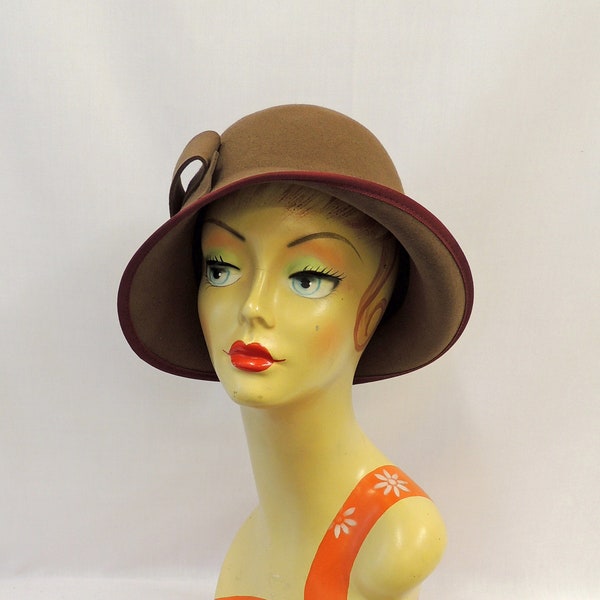 Brown Miss Marple Vintage style 1920’s 1930’s inspired 100% Wool Turn-up Brim  Cloche  Hat