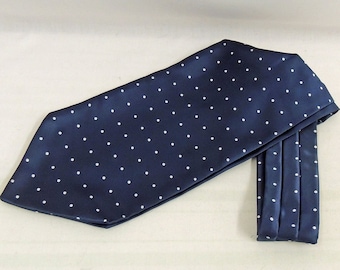 Navy Blue Spotty Dot  Mens Cravat 1930s 1940s Vintage style