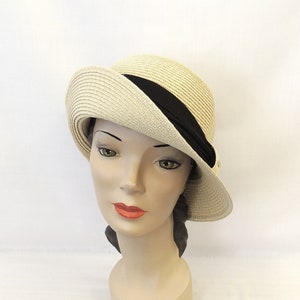 Neutral Beige Vintage Style 1930s 1940s wide brim Cloche Hat image 1
