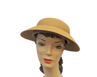 Mara Camel Vintage Style 1930s 1940s  Canopy  Brim  Summer Sun Hat