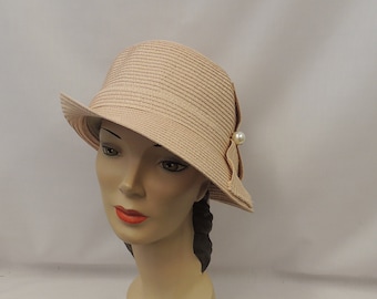 Blush Pink Vintage Style 1930s 1940s  Cloche  Summer Hat