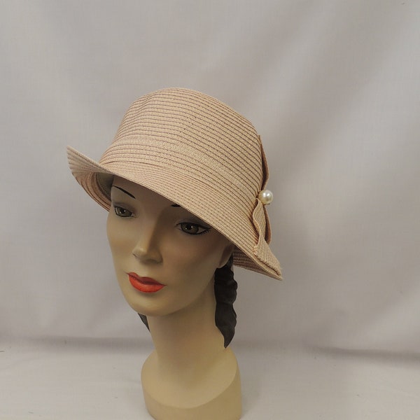 Blush Pink Vintage Style 1930s 1940s  Cloche  Summer Hat