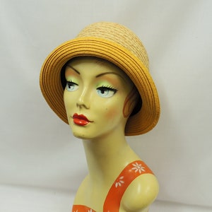 Yellow Brim Ladies Straw Cloche Flapper Charleston Hat Vintage 1920's 1930s style Downton