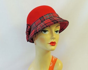 Black and Red Tartan 100% Wool Cloche Hat Vintage 1920's 1930s Style ...
