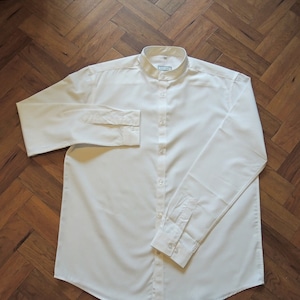 White Collarless Granddad Shirt 1920s 30s 40s Vintage Style Peaky Blinders Downton