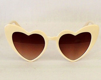 Cream Heart Shape Cats Eye Sunglasses Retro style  UV400