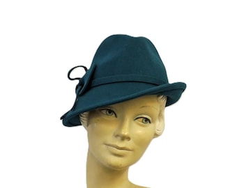 Teal Vintage style 1930’s 1940’s inspired 100% Wool Felt Short Brim Tilt Trilby Hat