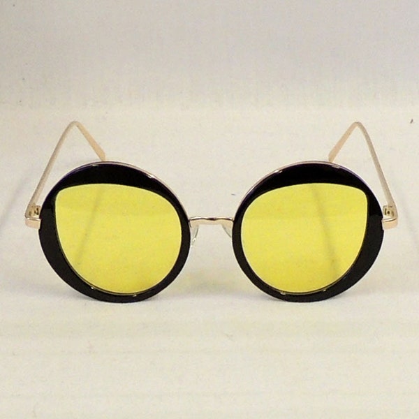 Rebecca Black & Yellow Round  Sunglasses 1960s Retro style  UV400