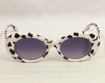 Cow Print Oval Retro Sunglasses  Vintage 1960s style  UV400