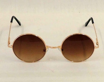 Berta Gold & Brown Round Metal Frame Sunglasses  1930s 1940s style  UV400