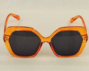 Linda Clear Orange  Sunglasses  Retro 1960's 1970s style  UV400