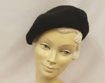 Black 100% Pure New Wool Timeless Classic 1930's 1940's Vintage style Beret