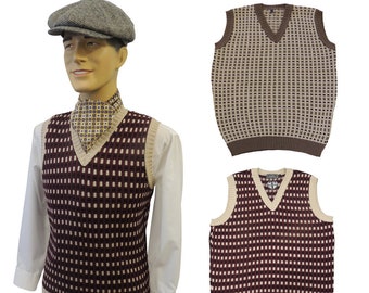 Mens Vintage style 1930's 40's WW2 Wartime  knit sleeve less slip over Pull over Tank Top