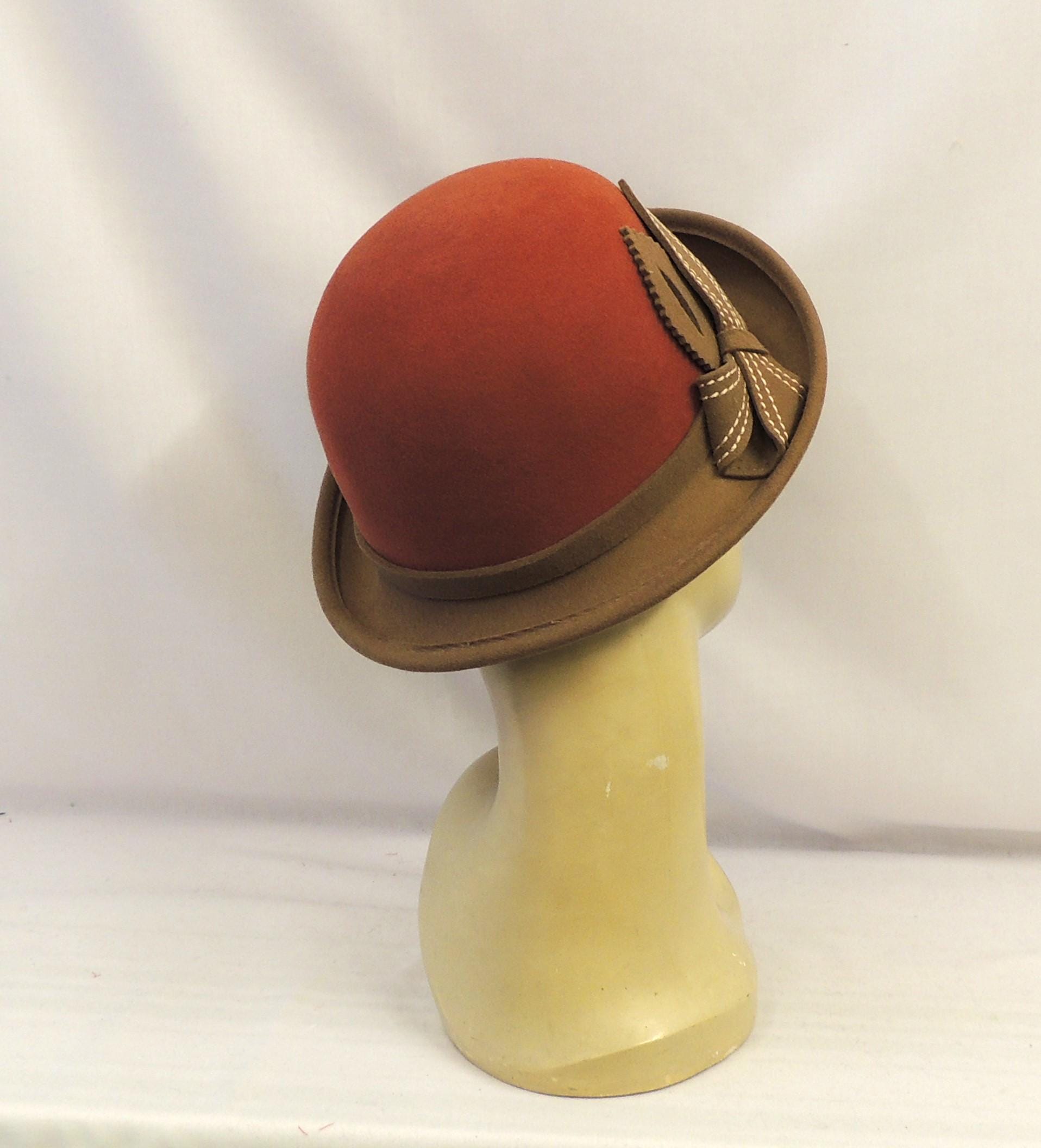 Cotillion FRANCE Brown and Rust Cloche Hat Vintage Light Brown & Rust Vintage Style 1920 main image 2
