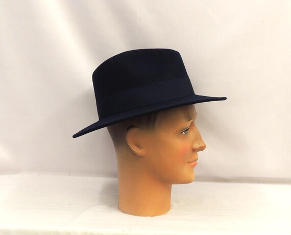 Vintage Navy Blue Wool Fedora Hat Stylesto Collection Wool Felt Fedora: 50 main image 3