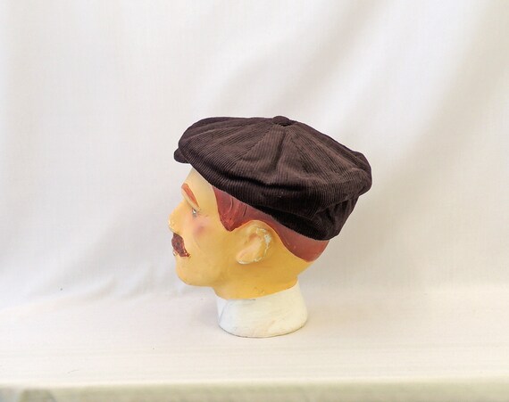 Brown Corduroy Vintage Style 1920s 1930s 1940s Baker Boy News Boy