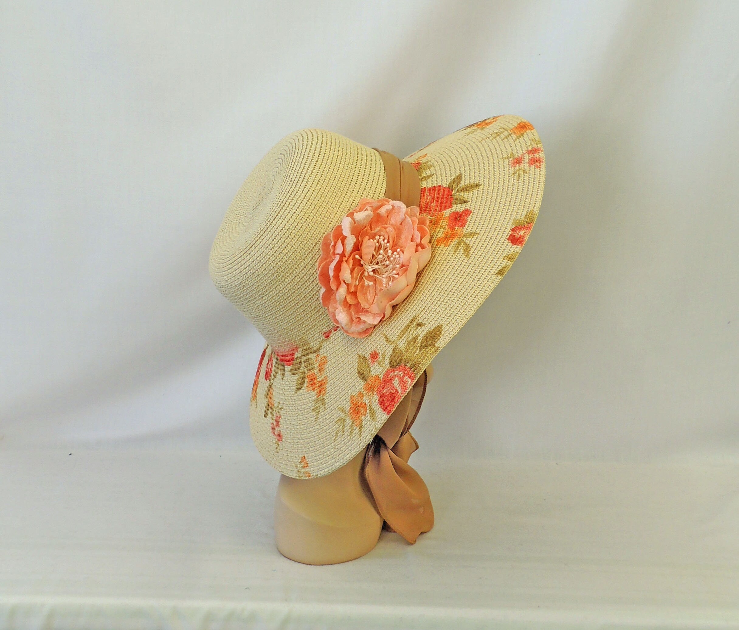 Large Brim Floral Summer Sun Hat With 