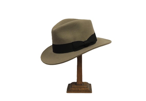 Taupe/grey Classic Wide Brim 100% Wool Fedora Hat Vintage  display picture 3