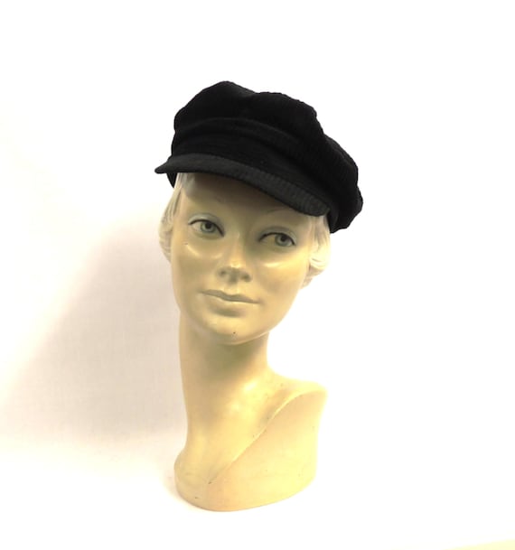 Black Corduroy Captain Breton Sailor Fishermen Hat Vintage Style