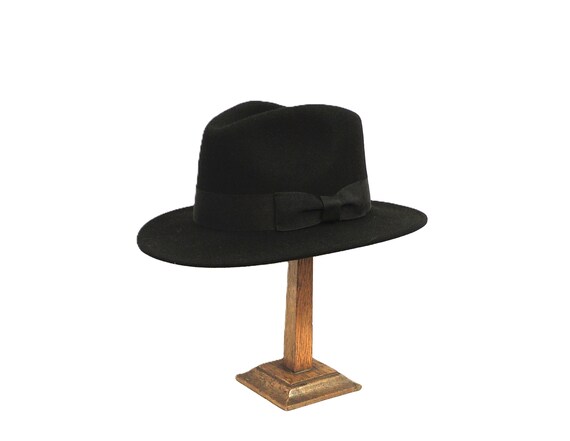 Vintage 100% Black Wool Fedora Hat Vintage WPL 4384 100% Wool Fedora Hat Black Felt Made in USA  main image 2