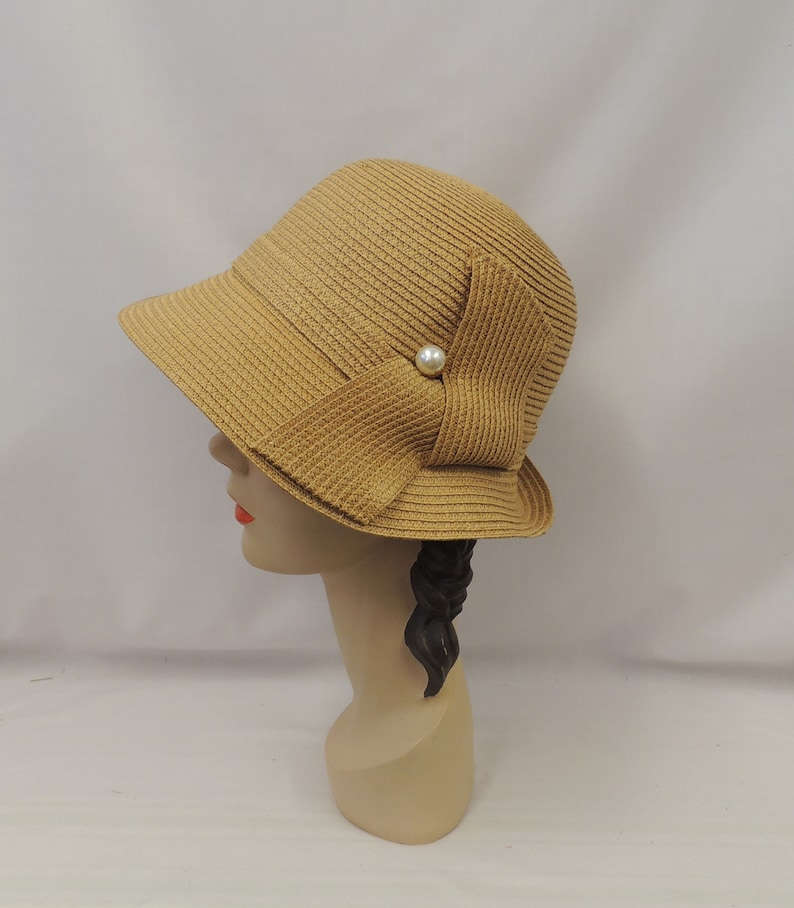 Vintage Hats | Old Fashioned Hats | Retro Hats Neutral Brown Vintage Style 1930s 1940s Cloche Summer Hat  AT vintagedancer.com