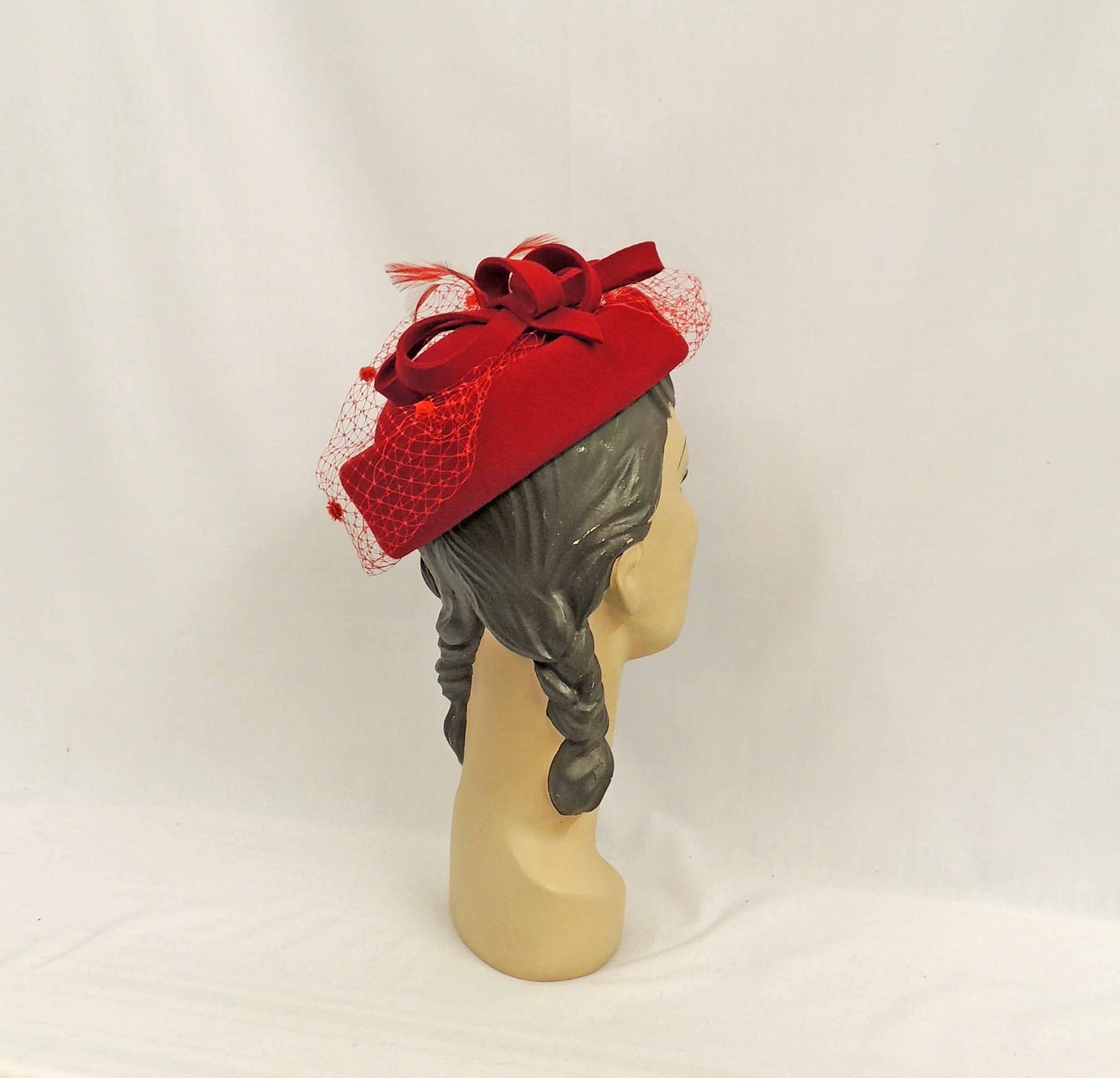 Vintage 1940s Pillbox Felt Hat Charmette & Duby New York Crimson Wool Beret Lot New York Hat Beret - Etsy main image 4