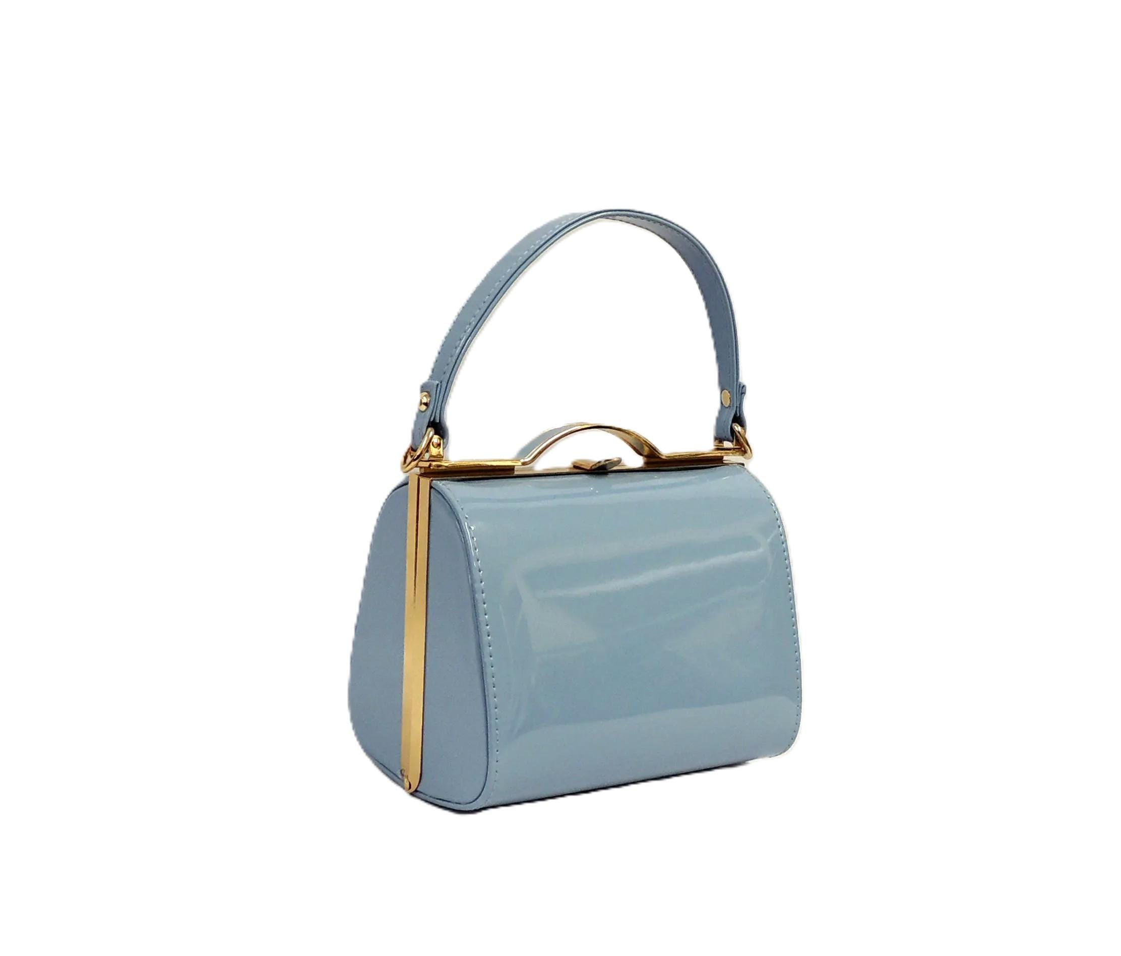 アリスオリヴィエ、バックヴィンテージ！ Audrey Baby Blue Vintage Style 1940s 1950s Top Handel Patent Box