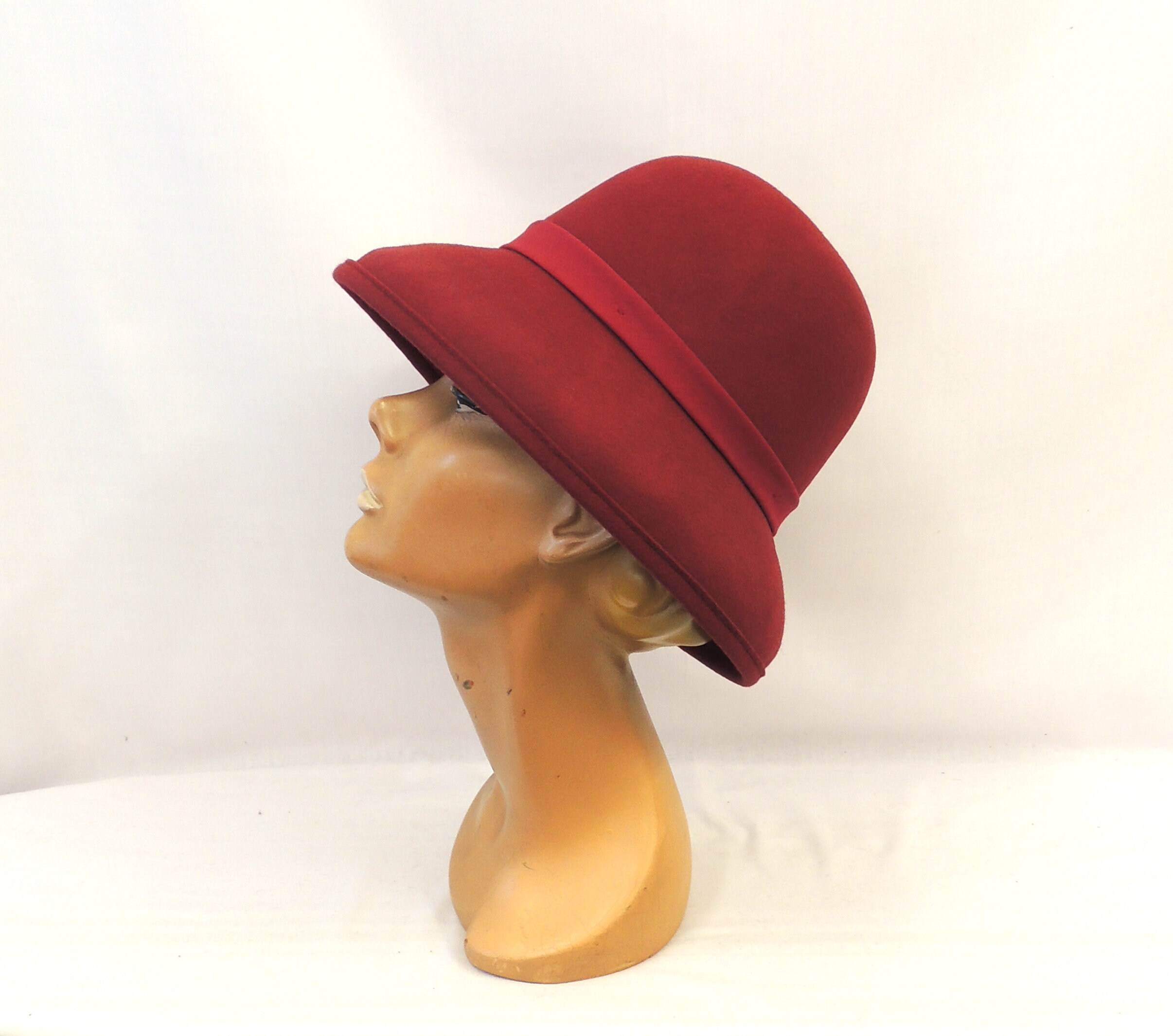 Wine Vintage Style 1940s 1950s Inspired 100% Wool Felt Wide Brim