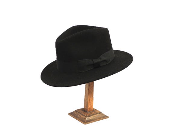 Black Classic Wide Brim 100% Wool Fedora Hat Vintage 1930s  display picture 3