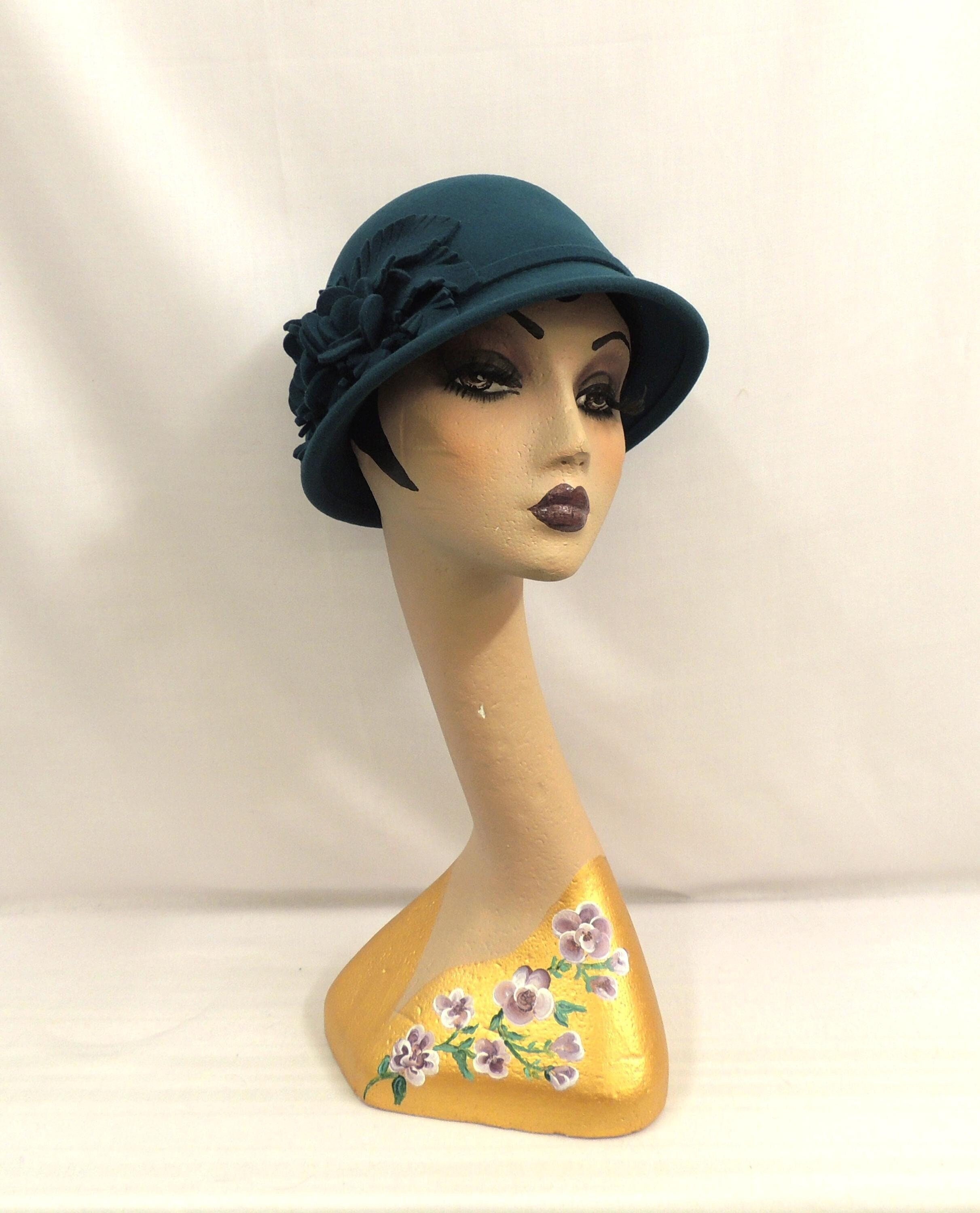 Vintage Bermona Trend Wool Cloche Hat Roll Brim Floral Embroidered Boho Chic M‎ Wool Derb? Hat Round Cloche Hat for Women Flower Bowler Hat  main image 4