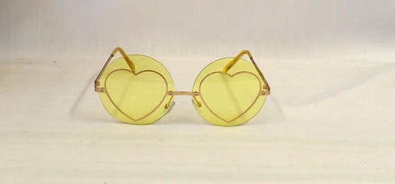Groovy Clear Yellow Round Heart Sunglasses Retro Style UV400 Etsy UK