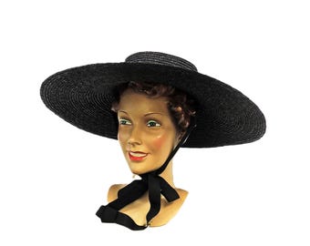 Vintage Straw Bucket Sun Hat: 1950s-60s Mid Century Raffia  display picture 1