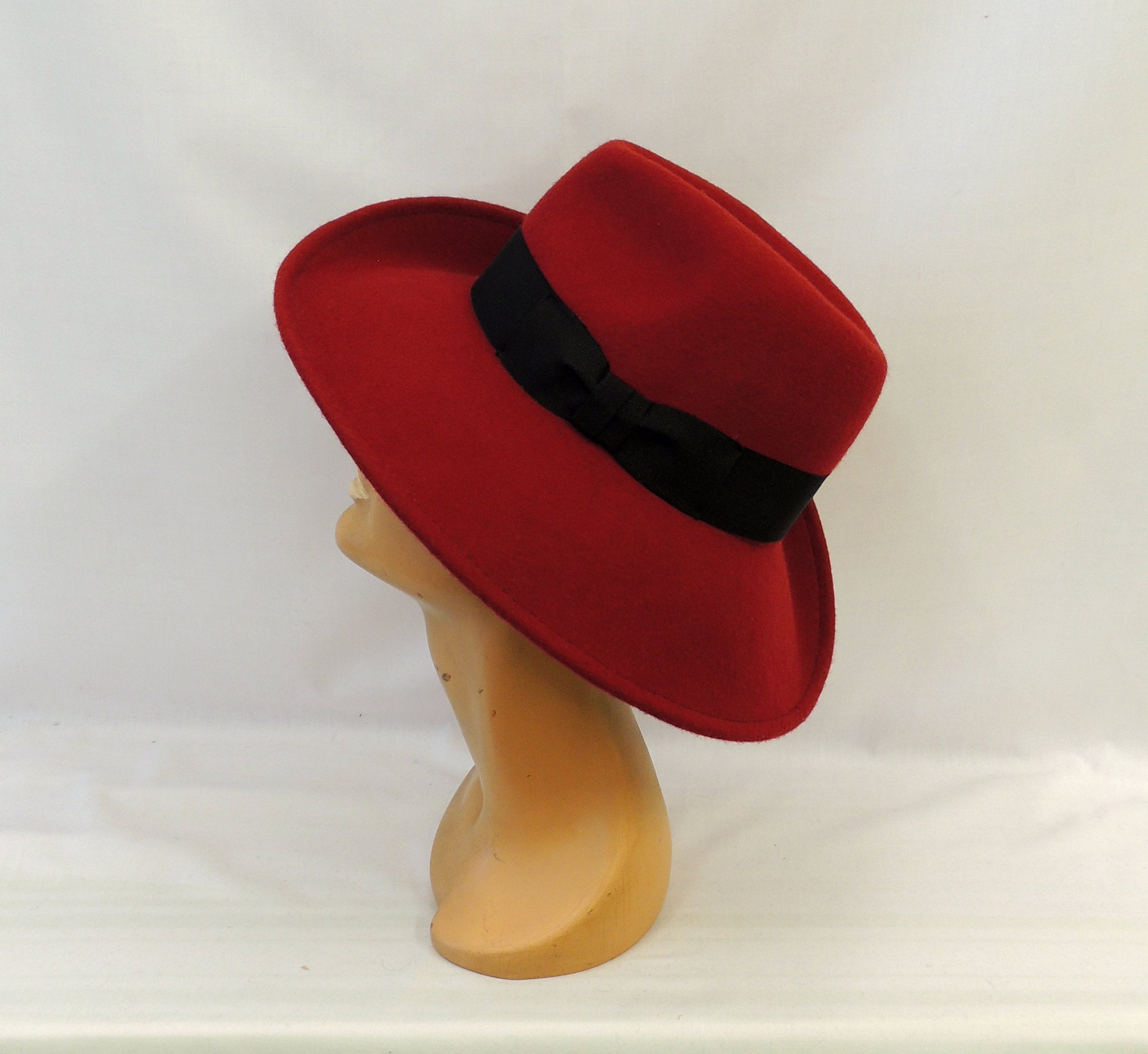 Bold Wine Wide-Brim Felt Hat with Ribbon Bow Band WINE w0166a-wine_1_l.jpg main image 2
