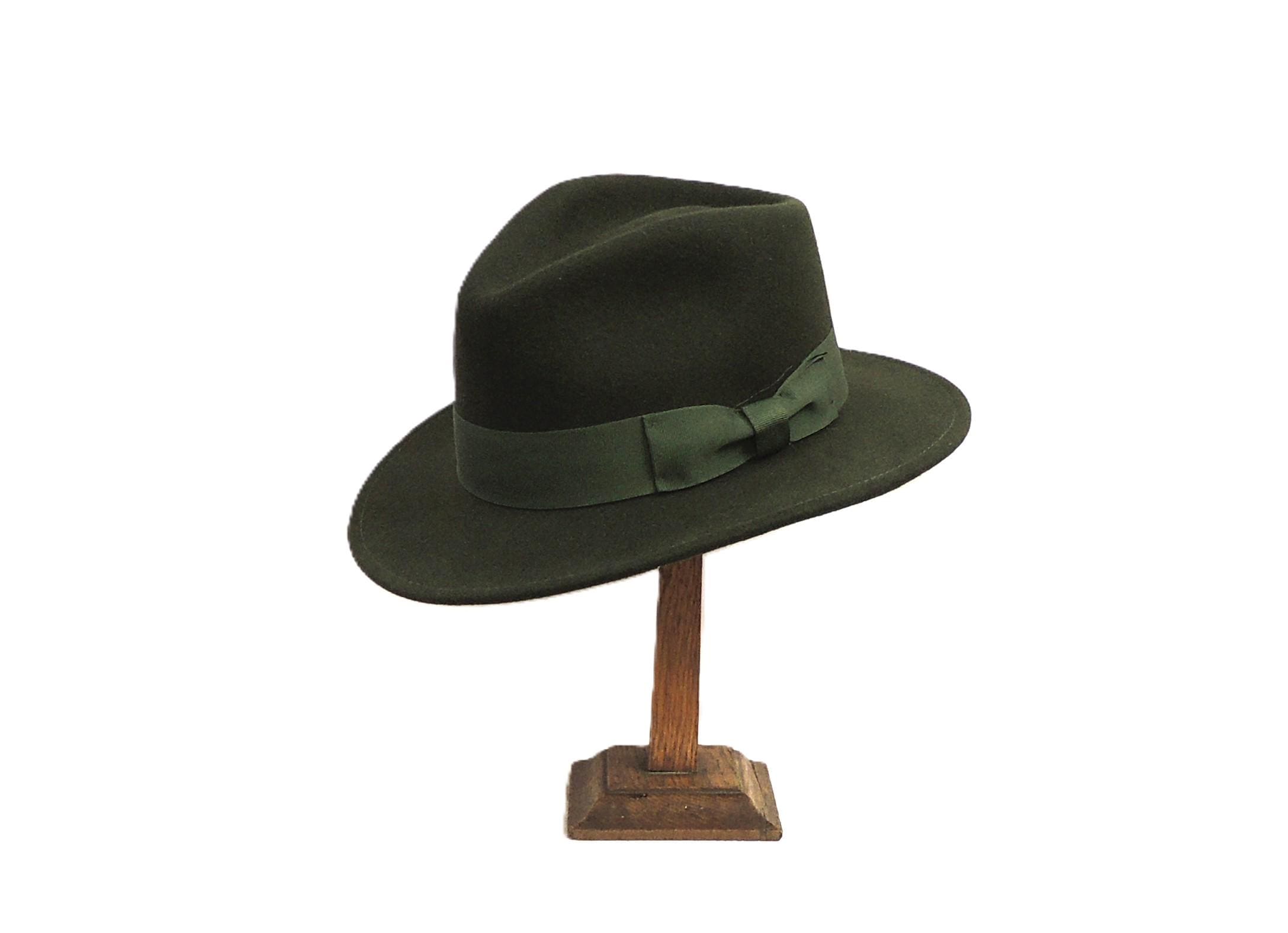 Dark green Bigger Wide Brim Fedora Hat Moda | Bronze Green Wool Flat Brim Fedora Hat With Dark  main image 4