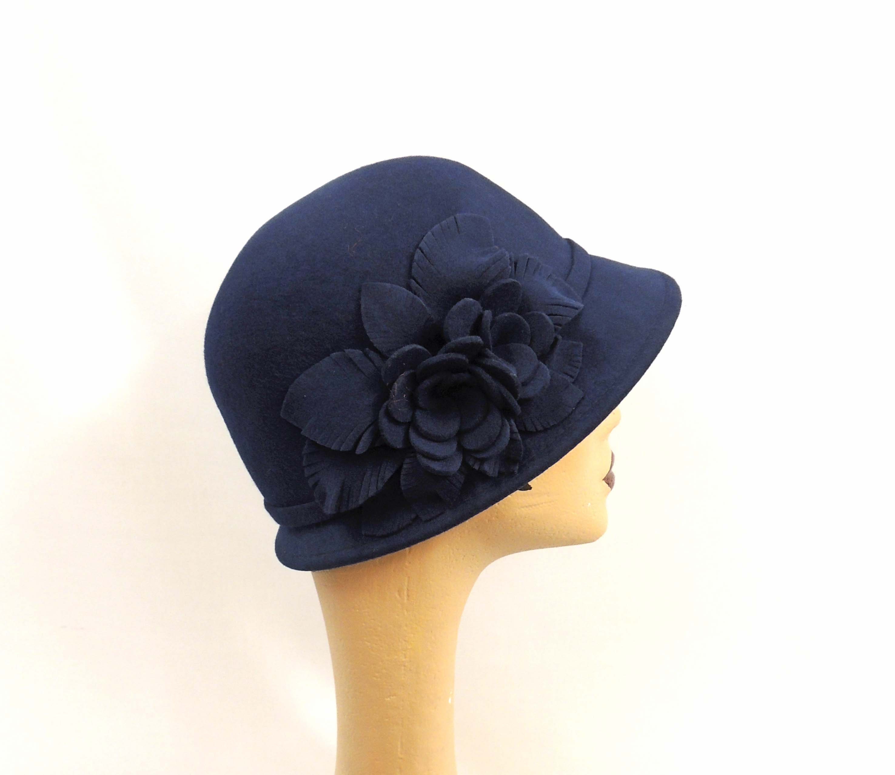 Vintage Navy Cloche Hat Women main image 2