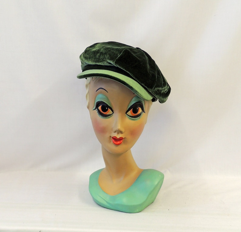 1960s – 70s Hats, Wigs, Gloves, Scarves     Green Velvet Vintage Style 1960s 1970s Hippy Boho Baker Boy Cap  AT vintagedancer.com