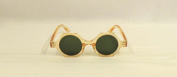 Vintage 1930s Era Round Sunglasses in Amber with Case Antique Round Amber Lens Sunglasses Wired Frame Cable  main image 4