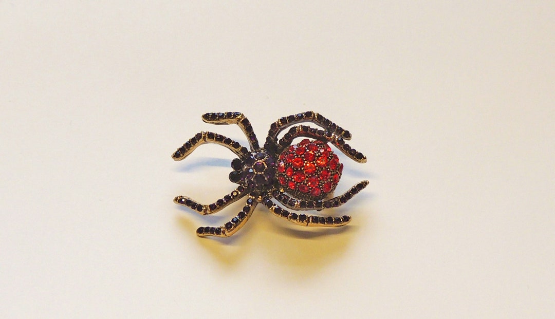 Broche Fantaisie Araignée Avec Strass & Émail Rouge - Bijou Vintage Occasion