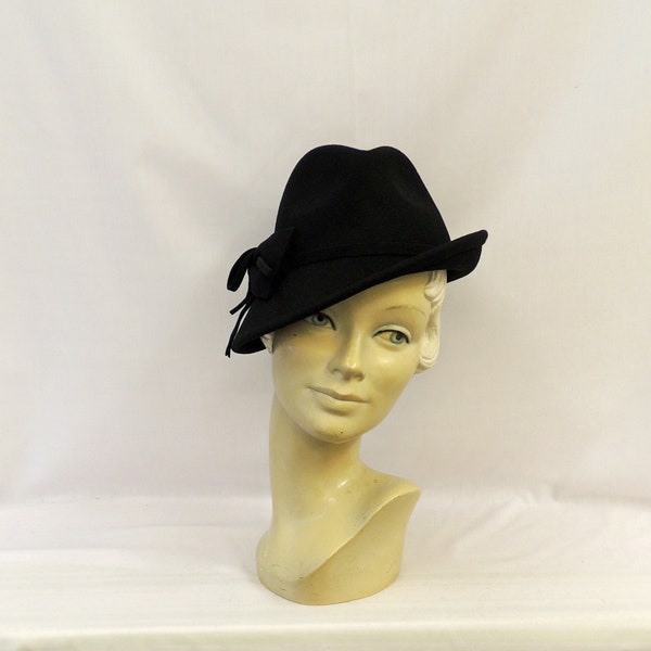 Black  Vintage style 1930’s 1940’s inspired 100% Wool Felt Short Brim Tilt Trilby Hat