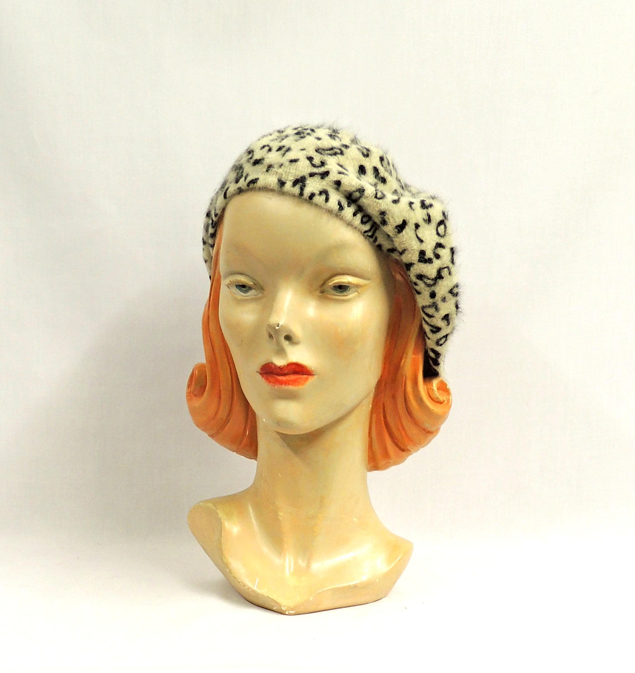 Cream Leopard Super Soft Angora Blend Classic 1930's 1940's