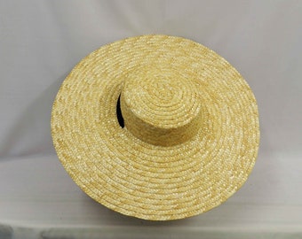 Vintage Big Straw Platter Hat Wide Brim High Fashion, 60s Cartwheel The cartwheel (pancake, platter) hat has a flat, shallow  main image 2