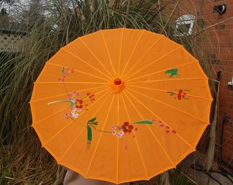 Orange Hand Painted Sun Parasol vintage style 1930s 1940s pin up