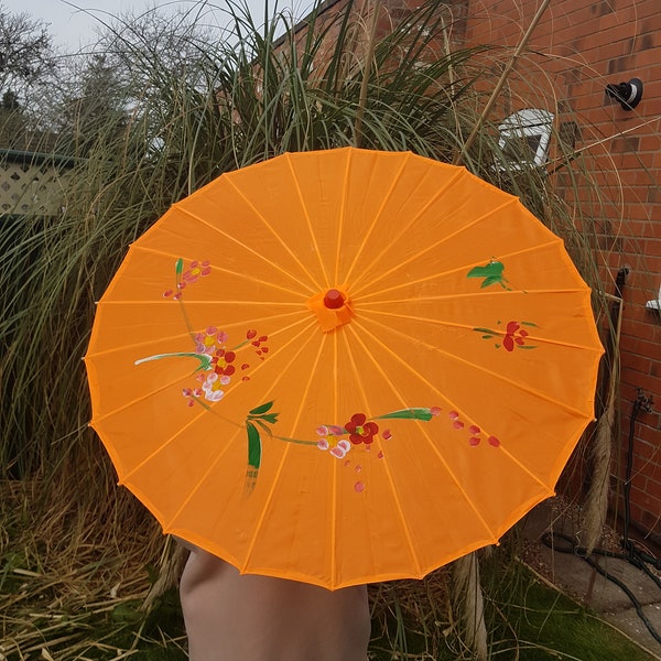 Orange Hand Painted Sun Parasol vintage style 1930s 1940s pin up