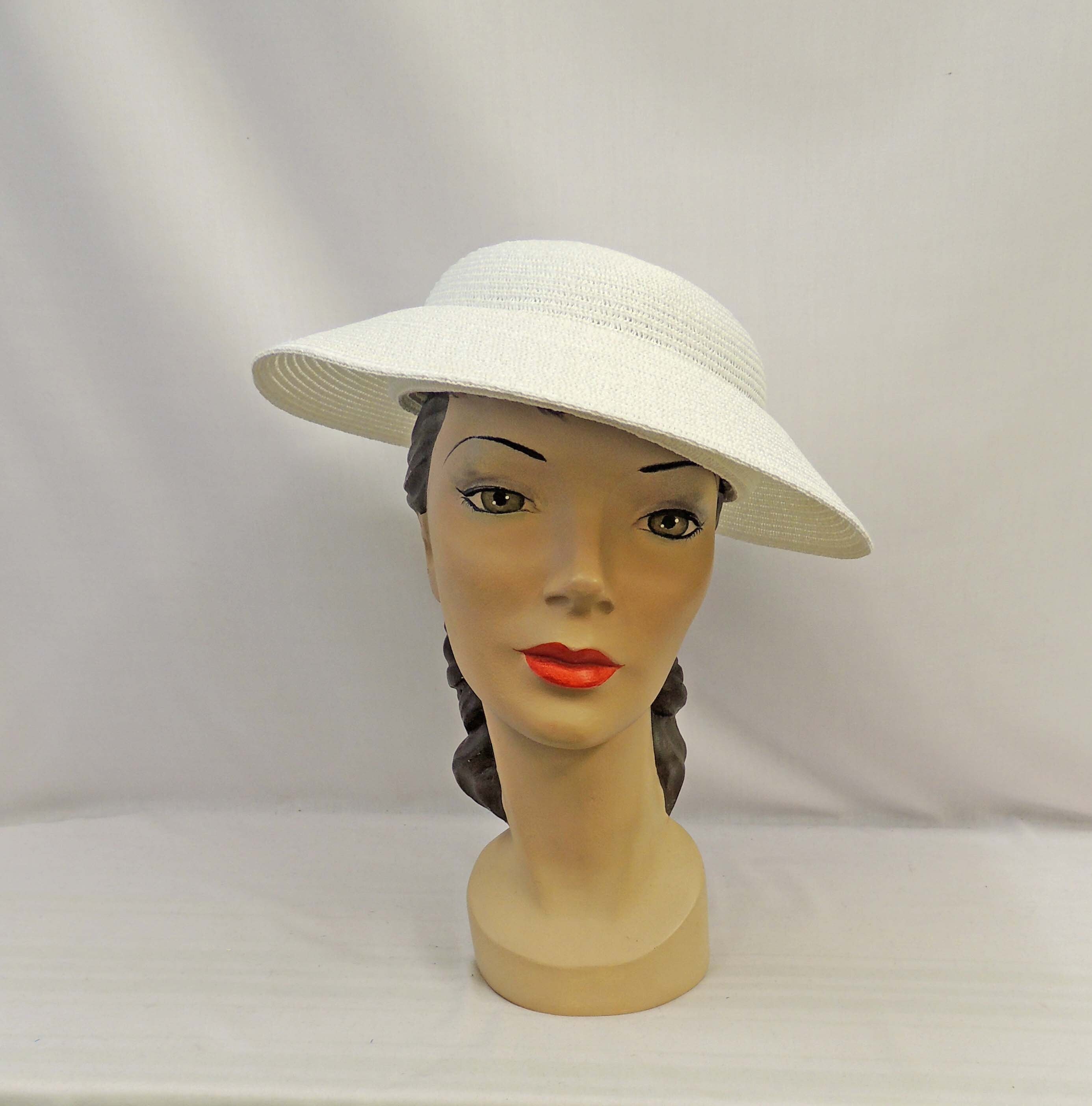 White Vintage Style 1930s 1940s Canopy Brim Summer Sun Hat  display picture 3
