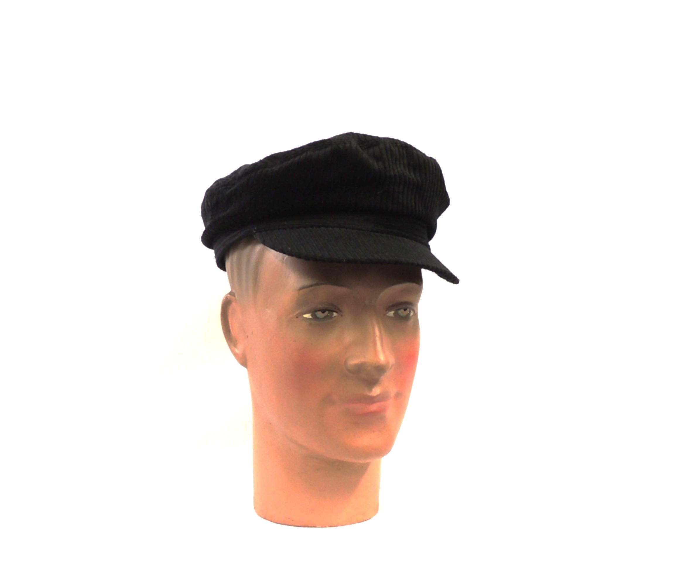 Black Corduroy Captain Breton Sailor Fishermen Hat Vintage Style