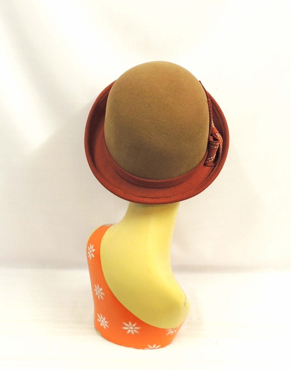 Vintage 40s Womens Felt Wool Hat Orange Brown Cloche Bowler Women Vintage Solid Color Cloche Hat, Fashion Felt Bucket  main image 3