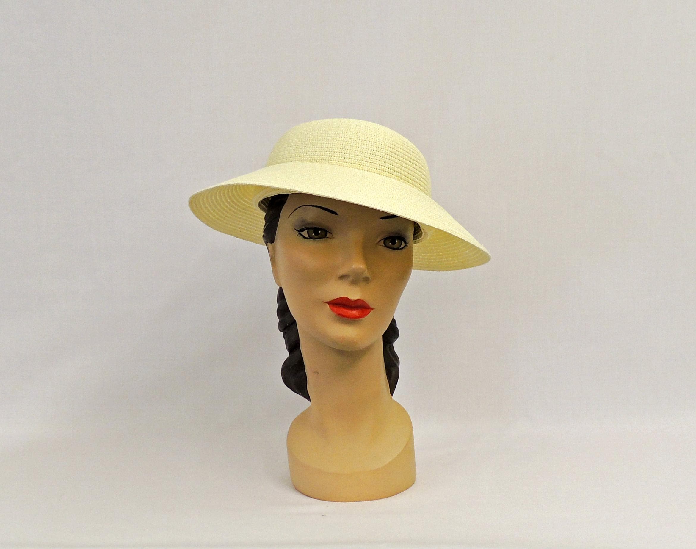 Vanilla Cream  Vintage Style 1930s 1940s  Canopy  Brim  Summer Sun Hat
