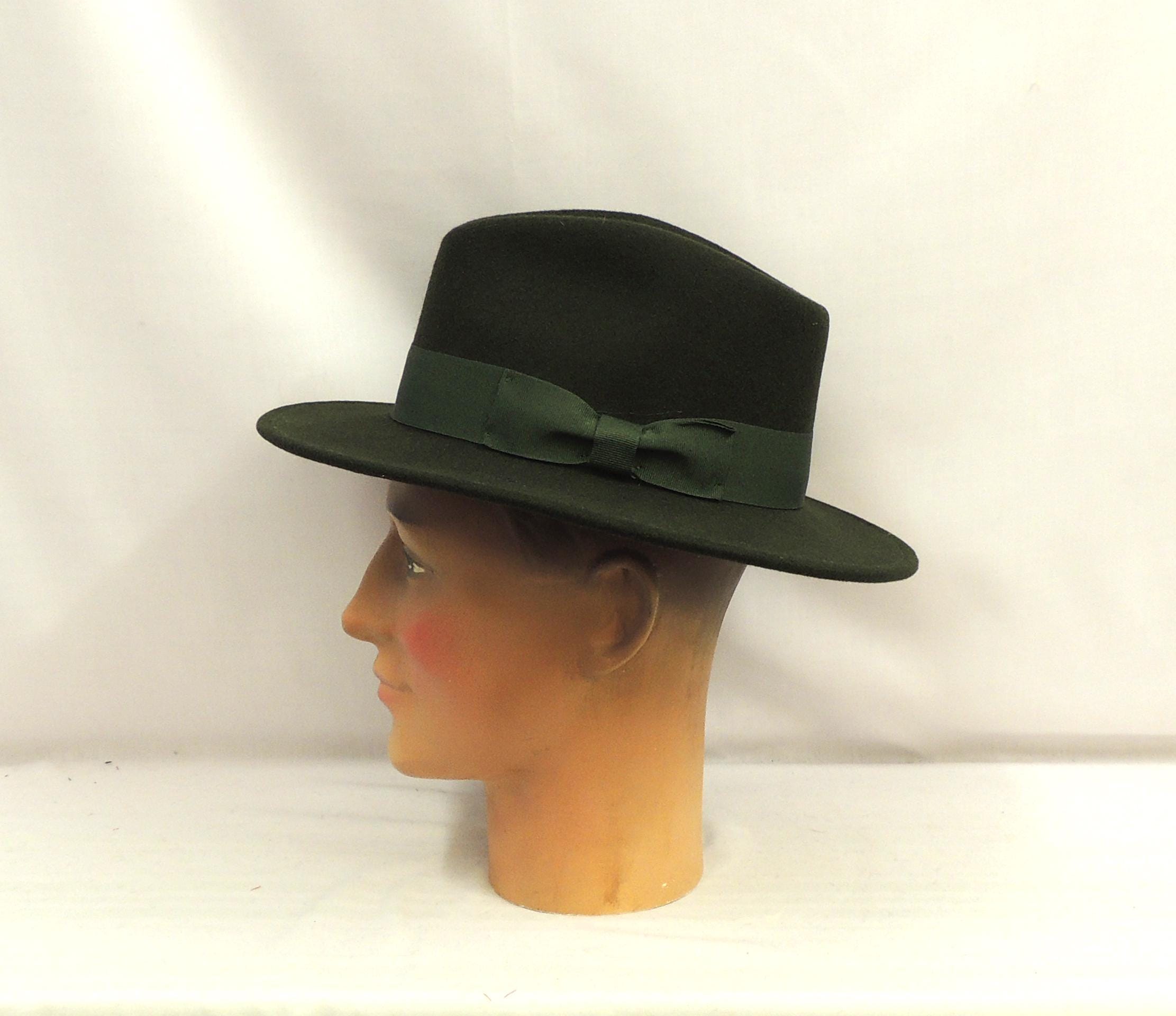 Dark green Bigger Wide Brim Fedora Hat Moda | Bronze Green Wool Flat Brim Fedora Hat With Dark  main image 2