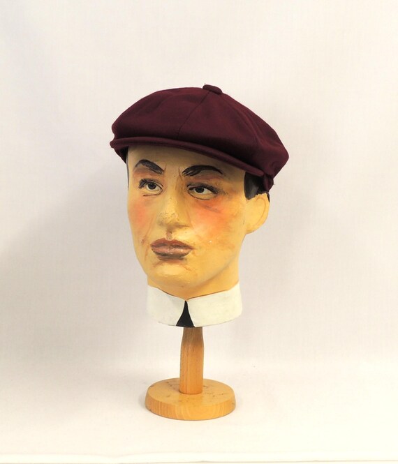Burgundy Red 8 Panel Wool Mix Baker Boy News Boy Cap Hat  display picture 1