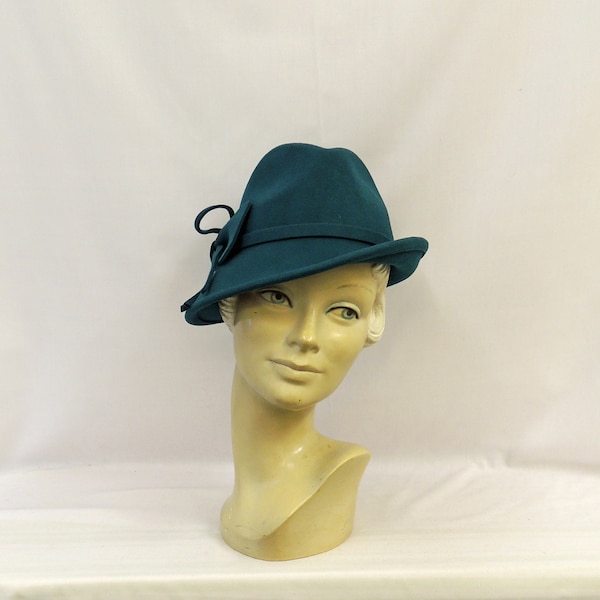 Teal Vintage style 1930’s 1940’s inspired 100% Wool Felt Short Brim Tilt Trilby Hat